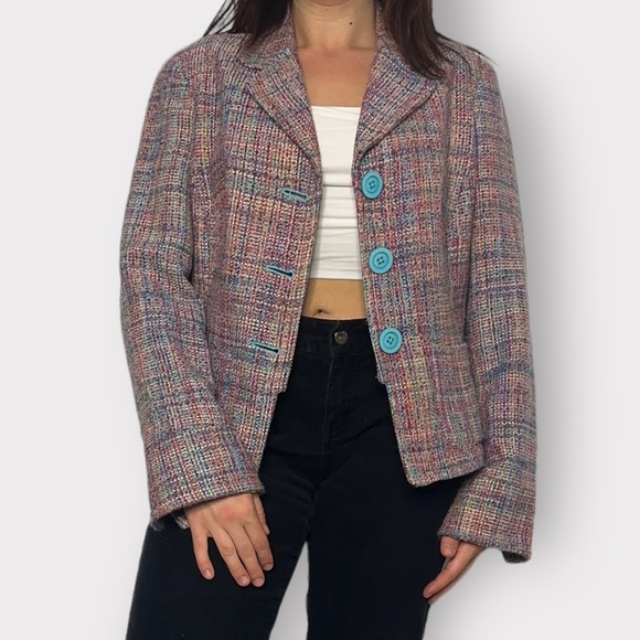Vintage Y2K Multicoloured, tweed, button up, blazer - Picture 1 of 6